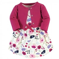 Докоснати от природата бебе и малко дете момиче органичен памук рокля и жилетка комплект, Розово ботанически,