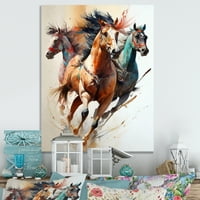 Дизайнарт стадо коне тичащи трети платно стена изкуство